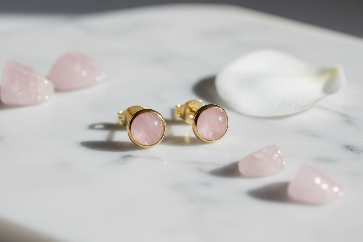 Rose Quartz Crystal Stud Earrings